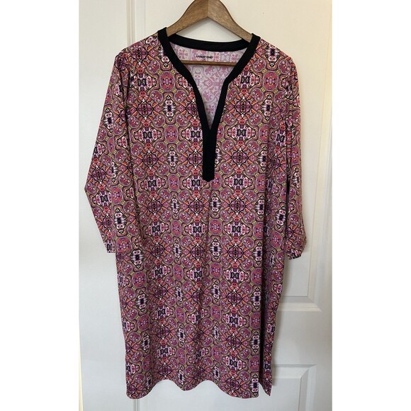 Lands End Swim Cover Up Tunic Dress 1X Plus Stretch 3/4 Sleeves Sun Protection - Picture 1 of 9